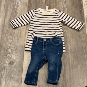 Old Navy Striped Long Sleeve Top and Denim Pants Set
